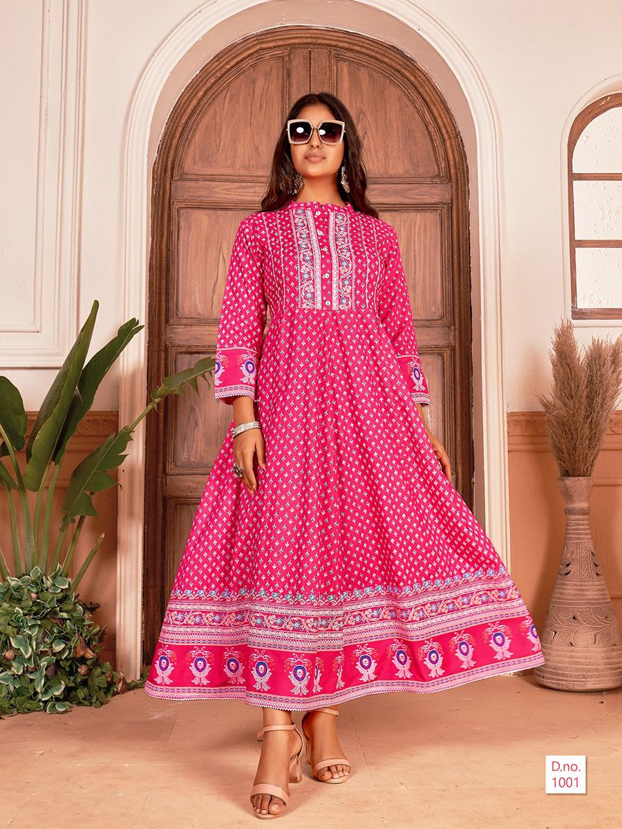 Banwery Nayanthara 1 Rayon Printed Ethnic Wear Embroidery Long Kurti Collection